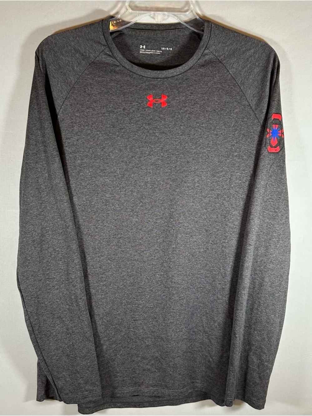 Under Armour Shirt Men’s Large Gray Loose Fit Long Sleeve Performance Red Logo